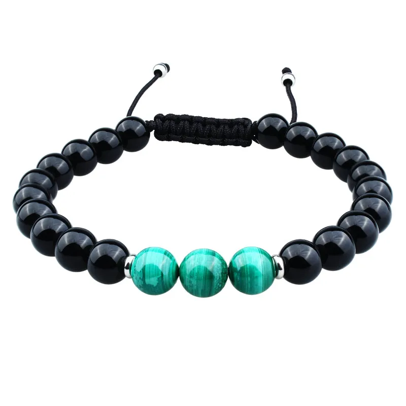 

HAWSON Malachite Bracelets for Men Black Stone Beads Bracelet for Anxiety with Adjustable Braided Rope in Gift Box Package