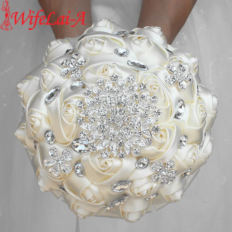 

WifeLai-A 1Piece Cream Ivory Artificial Flowers Bridal Brooch Bouquets Stunning Crystal Stitch Bridesmaid Wedding Bouquets W236