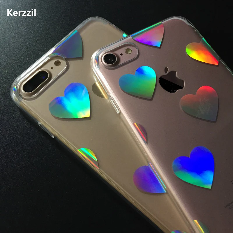 Kerzzil Luxury Laser Lovely Heart Transparent Clear Case for iPhone7 7plus LOVE Capa iPhone 6 6s Plus PC Hard Cases | Мобильные