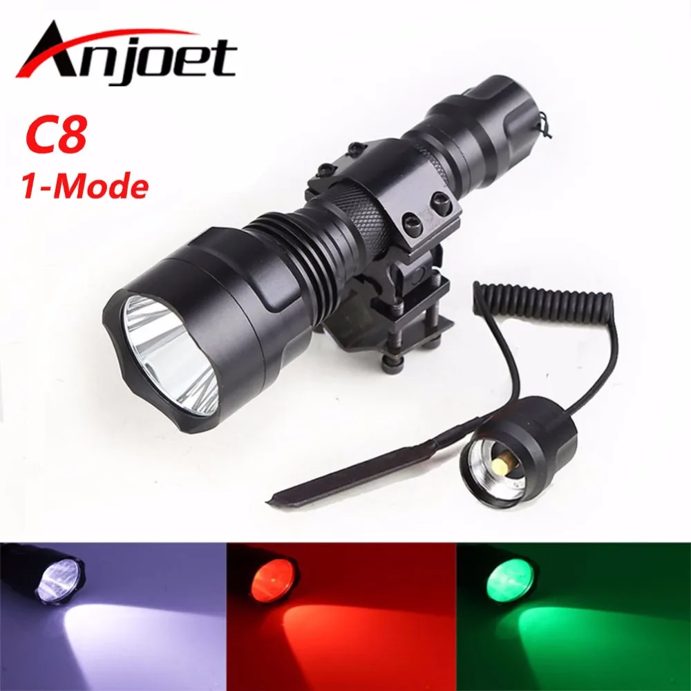 Set Tactical Flashlight White/Green/Red CREE T6 led Hunting Rifle torch lighting+Pressure Switch Mount Hunting Rifle Gun Lamp
