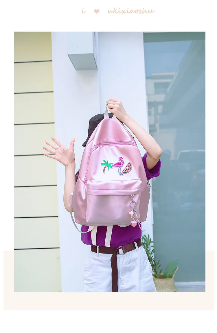 Модные женские рюкзаки Harajuku с вышивкой фламинго, женские рюкзаки с фламинго, дорожный рюкзак, пакет школьной сумки, Sac A Dos Femme