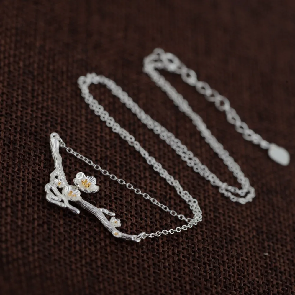 

Real 925 sterling Silver Necklace Chain Plum Flower Pendants&Necklaces Fashion Jewelry For women Girls For Party Best Gift