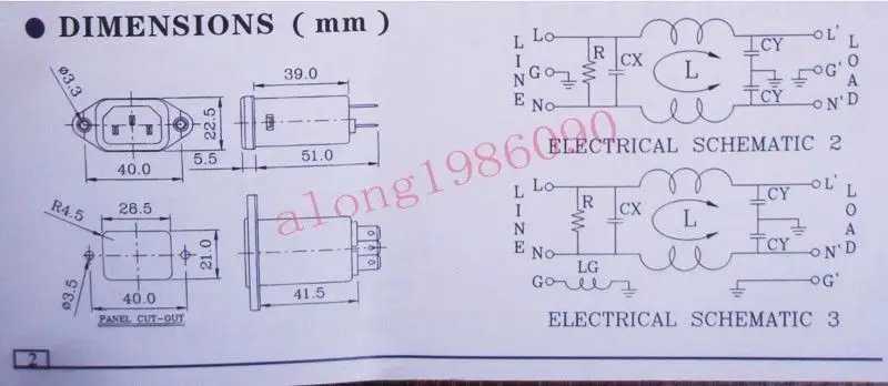 Крепление шасси IEC 320 C14 сетевой фильтр EMI AC 115V/250V 6A -YD