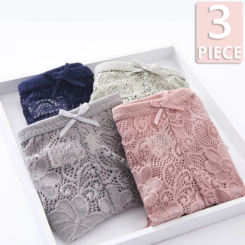 Летние кружевные трусы женское нижнее белье прозрачные хлопковые с низкой