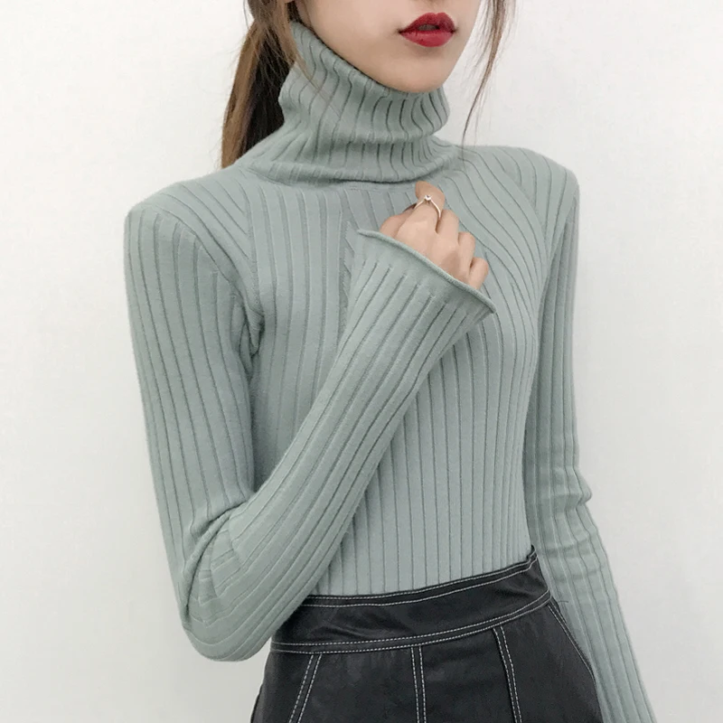 The first 2019 sets of new female turtleneck sweater loose in the long winter sleeved all-match slim shirt | Женская одежда