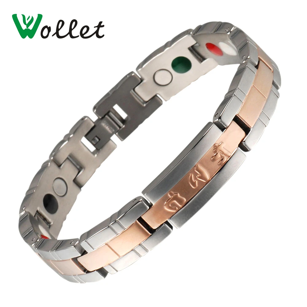 

Wollet Jewelry Japanese Magnetic Titanium Bracelet For Women 5 in 1 Magnets Infrared Germanium Tourmaline Negative Ion Health