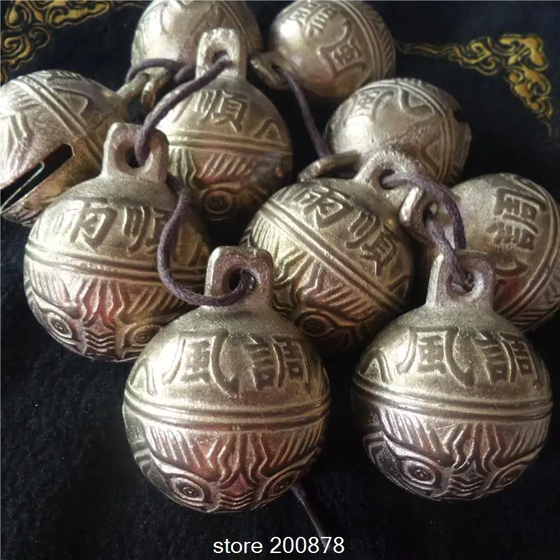 5PCS 45MM Big Brass Bells Chinese Tiger Head Bells Dog Bells FENG TIAO YU SHUN NBB379