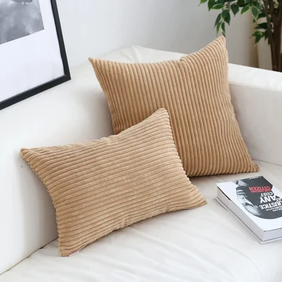camel 45X30/40/45/50/60 см 29 однотонные вельветовые подушка для дивана Фланелевая пижама в полоску Наволочка декоративная подушка под поясницу крышка - Цвет: camel