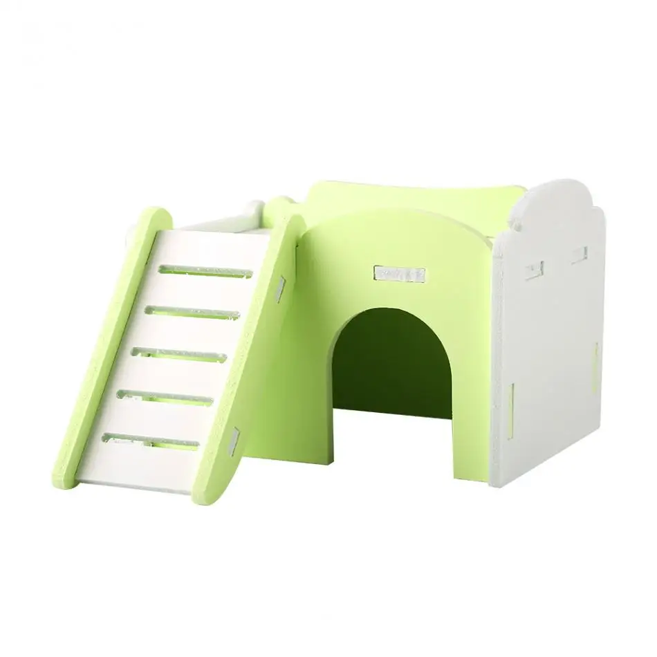 3 Colors Double Layer Hamster House Cute Wooden Sleeping House with Stairs