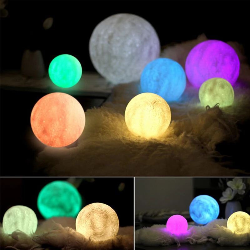 Новый креативный перезаряжаемый 3d-светильник с принтом Луны 2 смены цвета