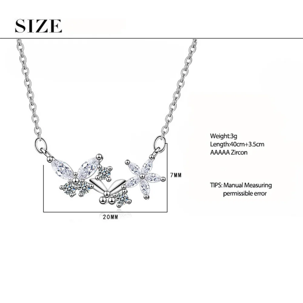 925 стерлингового серебра Сладкий циркониевое цветочное звезда бабочка ожерелья