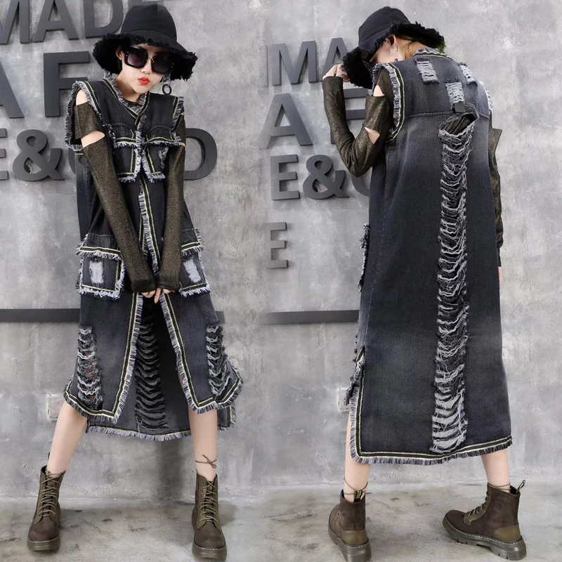 Ковбойский жилет женская куртка мода корейский Свободный тонкий кардиган пальто