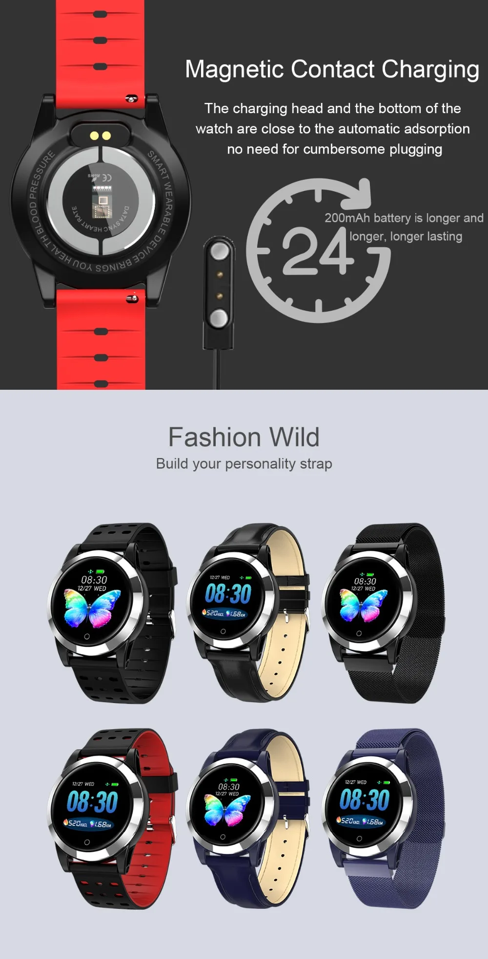 R19 ECG PPG OTA 1,3 дюймов HD дисплей умный Браслет датчик артериального давления Смарт-часы спортивные фитнес-браслет