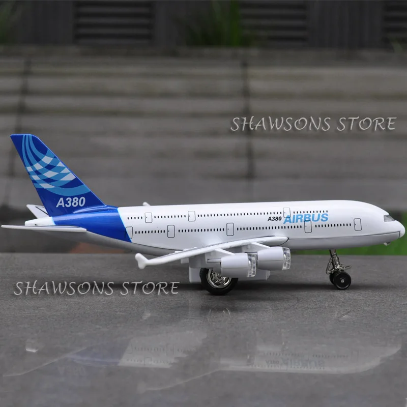 Литой металлический самолет модель игрушки " Airbus A380 Вытяните назад Реплика w/звук и светильник
