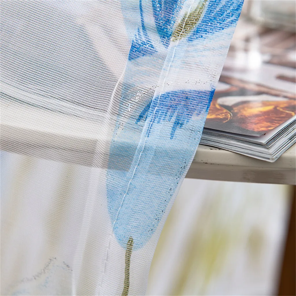 200x150cm Curtains For Living Room Daffodil Flower Print Tulle Curtain Handle Tulle Coveted 1 FabricWindow Decoration 67