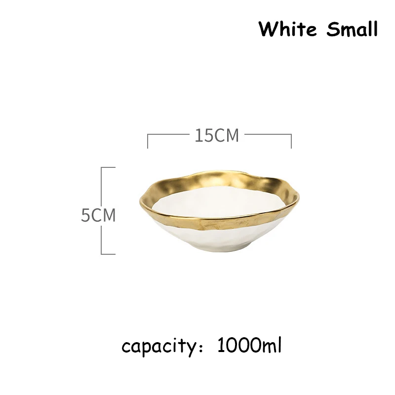 White small bowl Керамическая тарелка, столовый поднос, белая тарелка с золотым краем, миска для десерта, ваджилла, паста, посуда, поднос для еды, контейнер, тарелка, 1 шт - Цвет: White small bowl