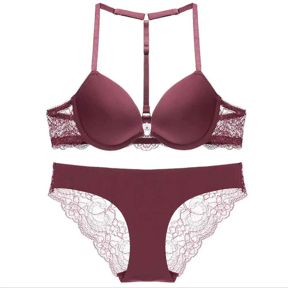 Комплект нижнего белья с застежкой спереди комплект пуш-ап кружевными