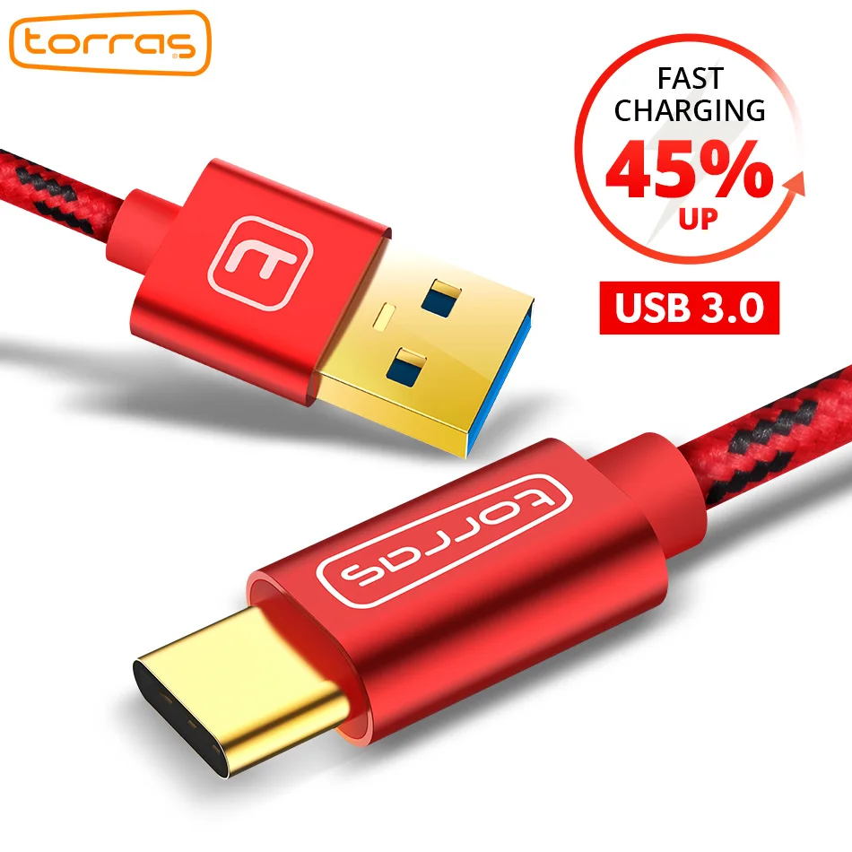 TORRAS Тип usb C кабель для samsung Galaxy Note 8 S8 S9 3A быстрый заряд телефон USB 3 0 кабеля-C Кабо Oppo