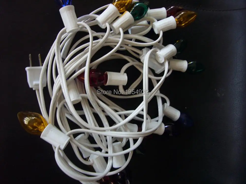 Incandescent Type C7 Light String Green or White SPT-1 Cable 20 sockets with PCs Bulb Fused Plug End to Connection | Дом и сад