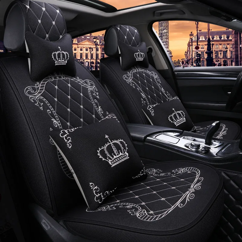 Высокое качество льняные автомобильные чехлы для сидений подходят универсальные автомобили аксессуары Корона украшена Автомобиль Стайлинг автомобиля чехол для сиденья универсальный