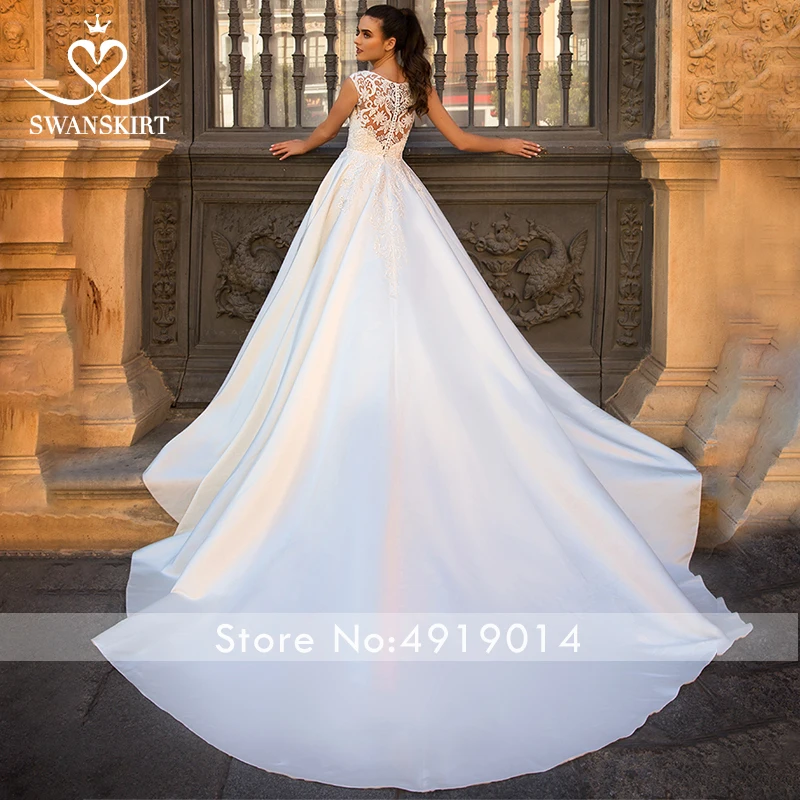 Элегантное сатиновое свадебное платье Swanskirt, кружевное бальное платье с аппликацией, часовня, шлейф, платье невесты на заказ, Vestido de Noiva F210