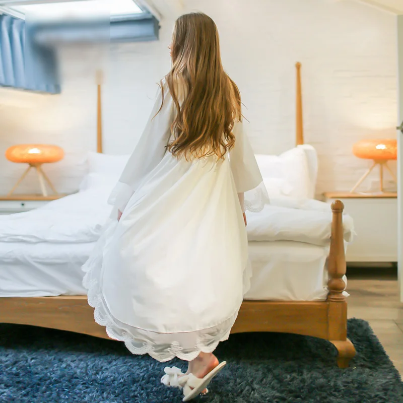 LANIAOXIA Женская длинная ночная рубашка кружевной халат комплект из двух предметов