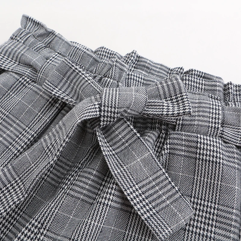 

JYSS new streetwear spring casual elastic waist pants women gray plaid pants pantalon femme long straight trousers lady 81221