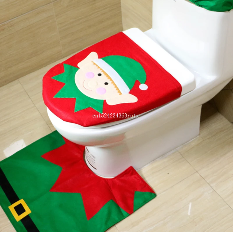 10Sets Toilet Foot Pad Seat Cover Cap Christmas Decorations Santa and Rug Bathroom Accessory Claus | Дом и сад