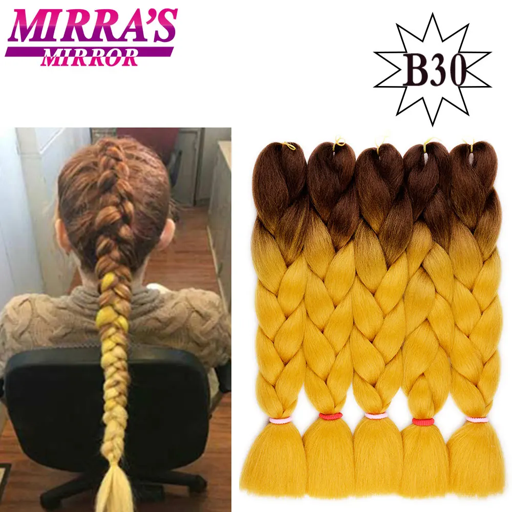 Mirra's зеркало Омбре вязанные волосы синтетические плетеные волосы для наращивания длинные огромные косы синий красный зеленый серый волосы три/два тона - Color: #144