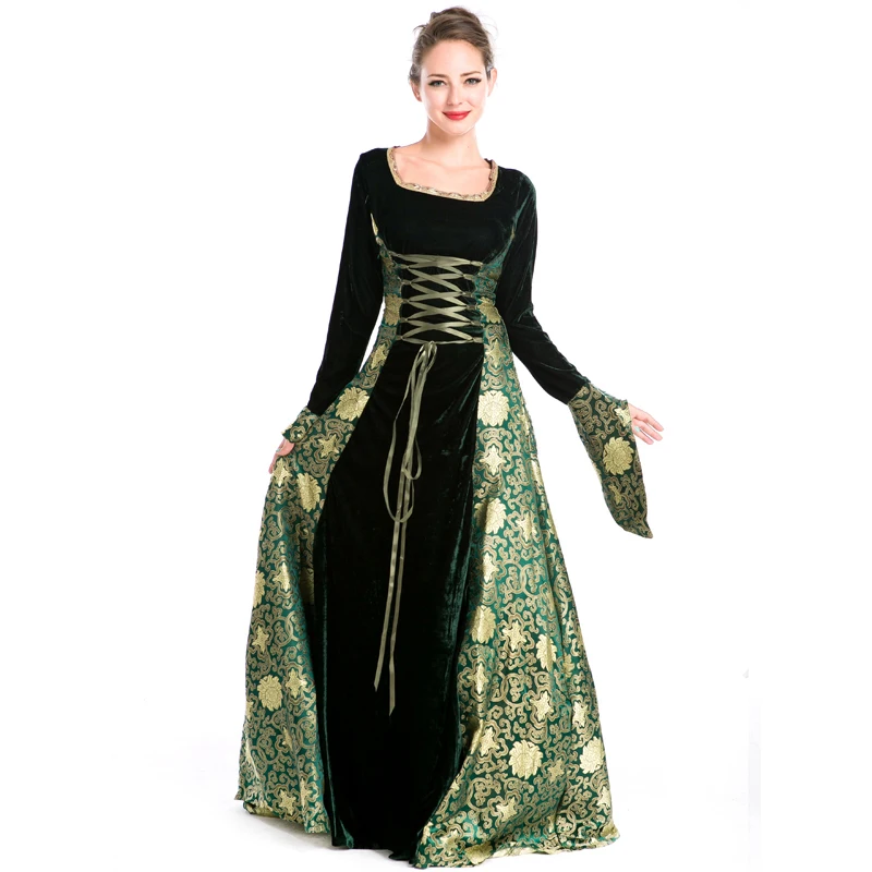Halloween Medieval Queen Cosplay Costume Dress Renaissance Lace Up Vintage Gothic Women Witch Dresses Retro Gown |