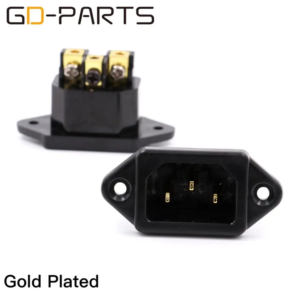 Gold Plated GD-PARTS IEC320 C14 3pin Мужской Разъем питания покрытие золотом и Родием Латунь шнур питания Входная розетка продается бесплатно - Цвет: Gold Plated