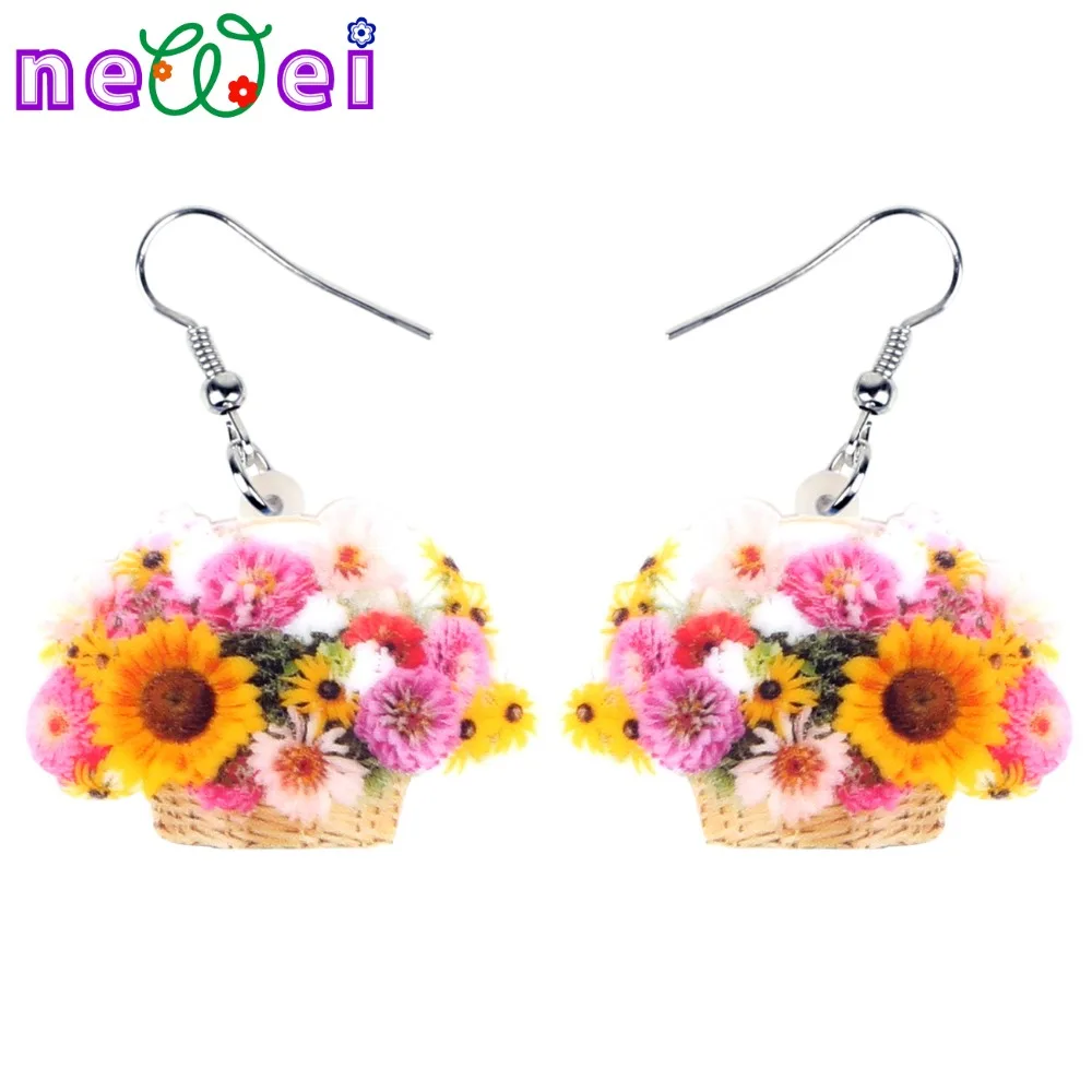 NEWEI Акрил Корзина Multi хризантемы цветок ромашка серьги падения мотаться