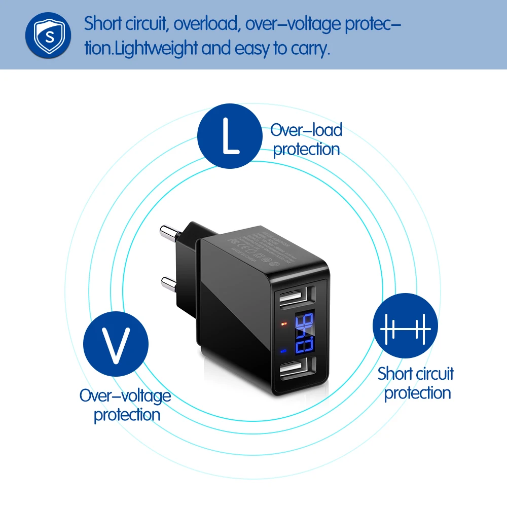 Зарядное устройство Powstro с двойным USB-портом светодиодный дисплей макс. 2 4 А умное