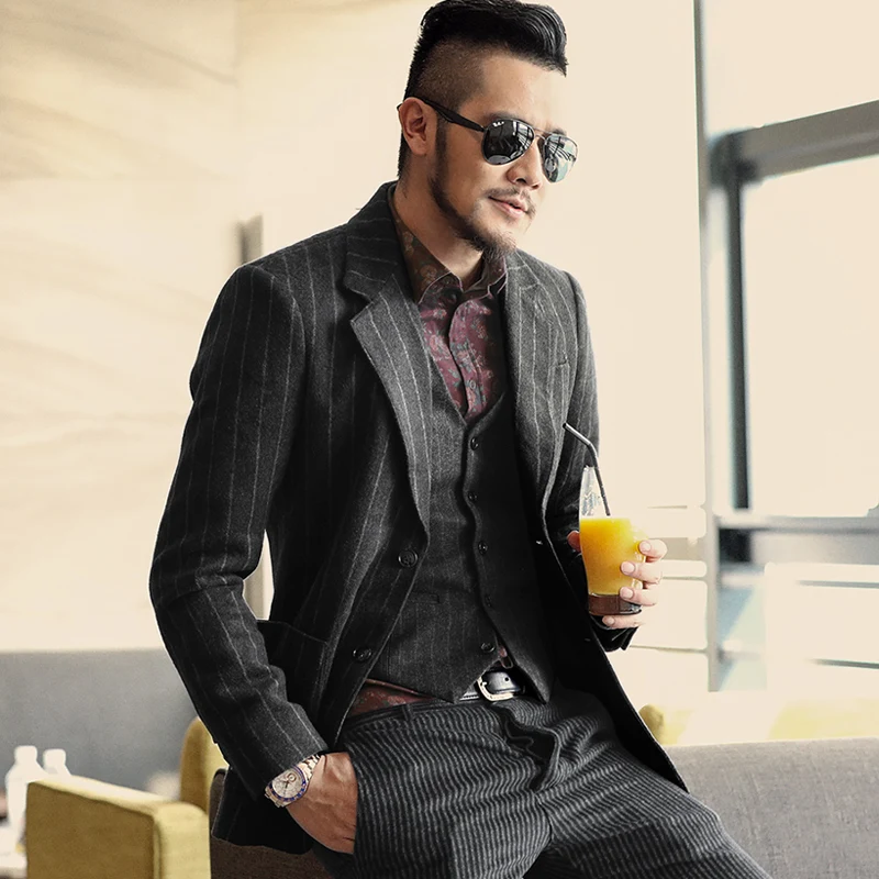 Новый зимний мужской костюм Блейзер slim fit повседневный шерстяной