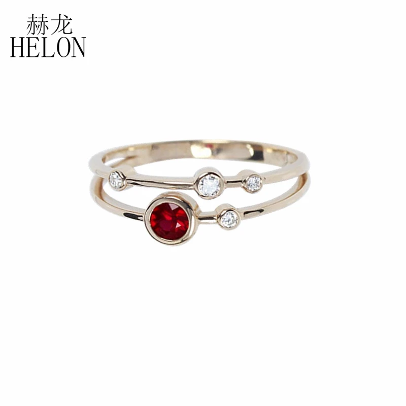 HELON Solid 14K(AU585) розовое золото Сертифицированный круглый 0.276ct с натуральным красным Рубином& Алмазы обручальные кольца женские модные ювелирные изделия