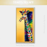 popular wall art hand painted modern animal giraffe oil painting on canvas fine art big animal long neck giraffe oil painting