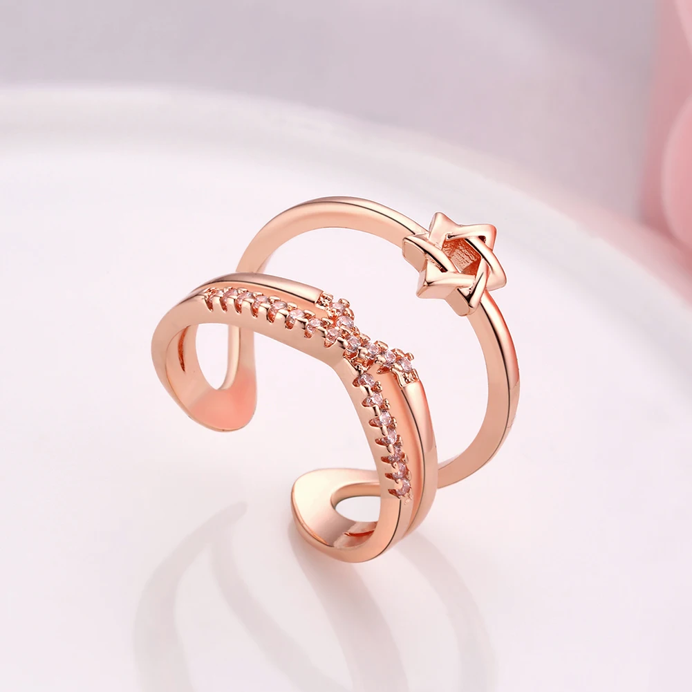 XU Classic Fashion Article Double Star Zircon Rings Opening Women's Popular Dazzling Jewelry Wholesale Sell Like Hot Cakes R894 |
