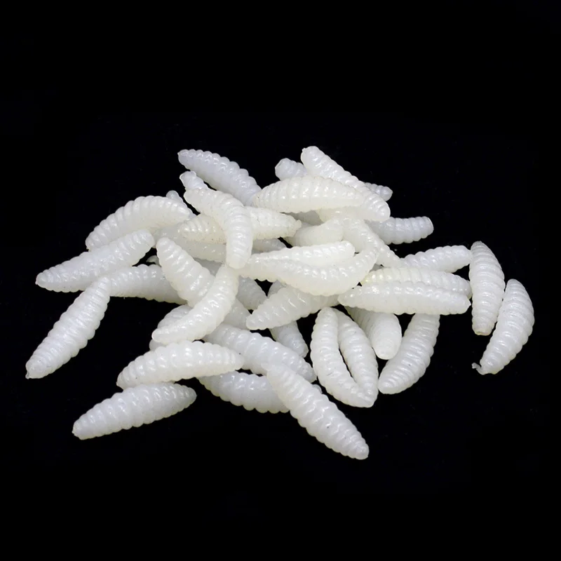 50pcs White Личинки для рыбалки приманки 50 шт./лот 2 см Силиконовые Моделирование запах личинка рыбальская приманка-личинка мягкие искусственные черви приманки - Цвет: 50pcs White