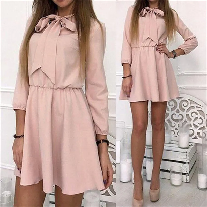 Женское Повседневное платье с длинным рукавом однотонное мини трапециевидной