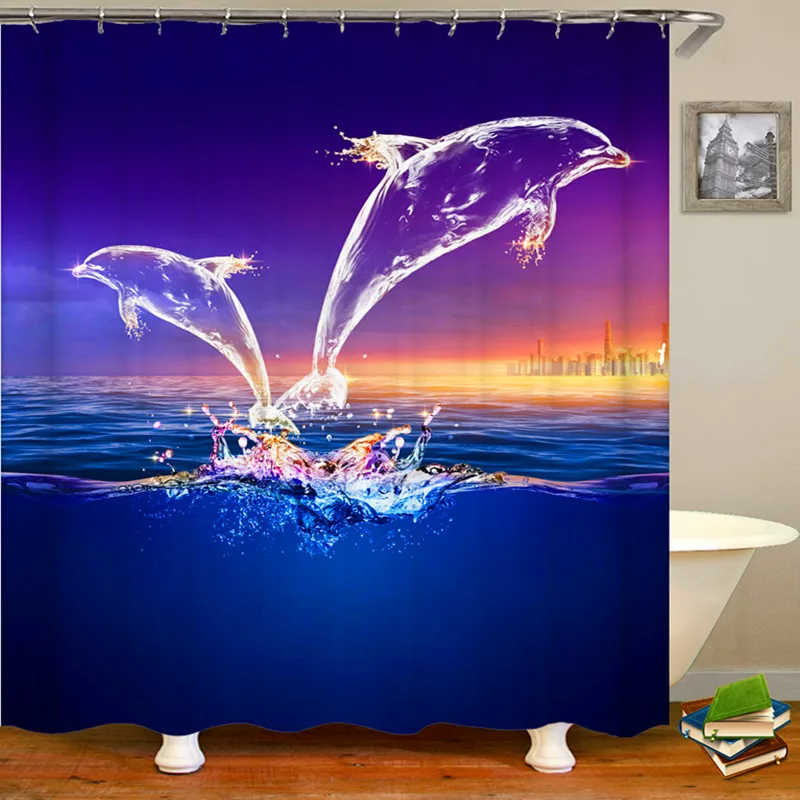 1.8X1.8m Curtains Водонепроницаемый светящийся Дельфин печать занавеска для душа нескользящий коврик крышка унитаза ванная комната костюм водонепроницаемый занавеска для ванной - Цвет: 1.8X1.8m Curtains