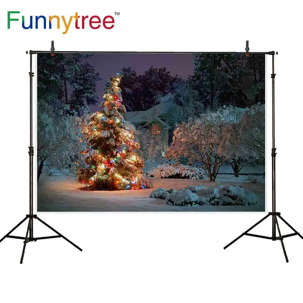 Фон для фотосъемки Funnytree белый снег на открытом воздухе Зимние деревья ночь яркий