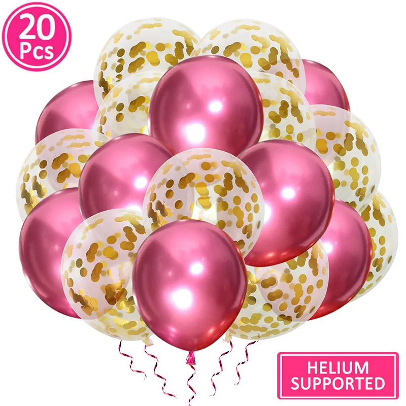 gold hot pink 20 штук 12 дюймов металлические шары на день рождения для детей украшения, товары для вечеринки «Единорог», детская одежда с «Холодное сердце» одноразовой посуды - Цвет: gold hot pink