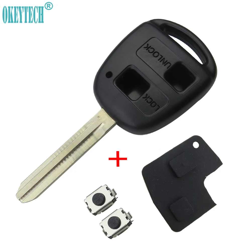 OkeyTech 2 кнопки дистанционного ключа автомобиля чехол для Toyota Yaris Prado Tarago Camry Corolla TOY43 лезвие+ резиновый кнопочный коврик+ переключатели