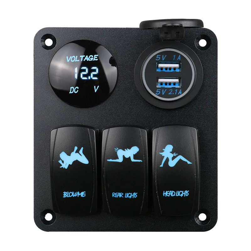 12V/24V автомобиль Лодка 3 Gang Dual USB переключатель вольтметра Панель выключатель