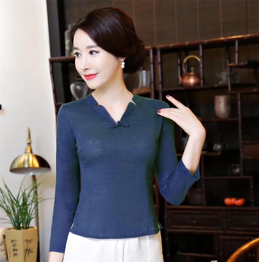 Shanghai Story Vintage Chinese Women's Shirt Cotton Linen Blouses Ladies Qipao chinese traditional Top Cheongsam |