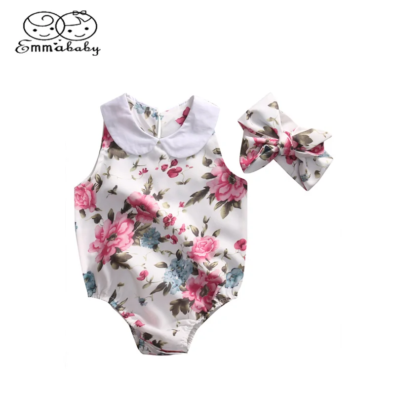 Летняя одежда для новорожденных Emmababy комбинезон с цветочным воротником