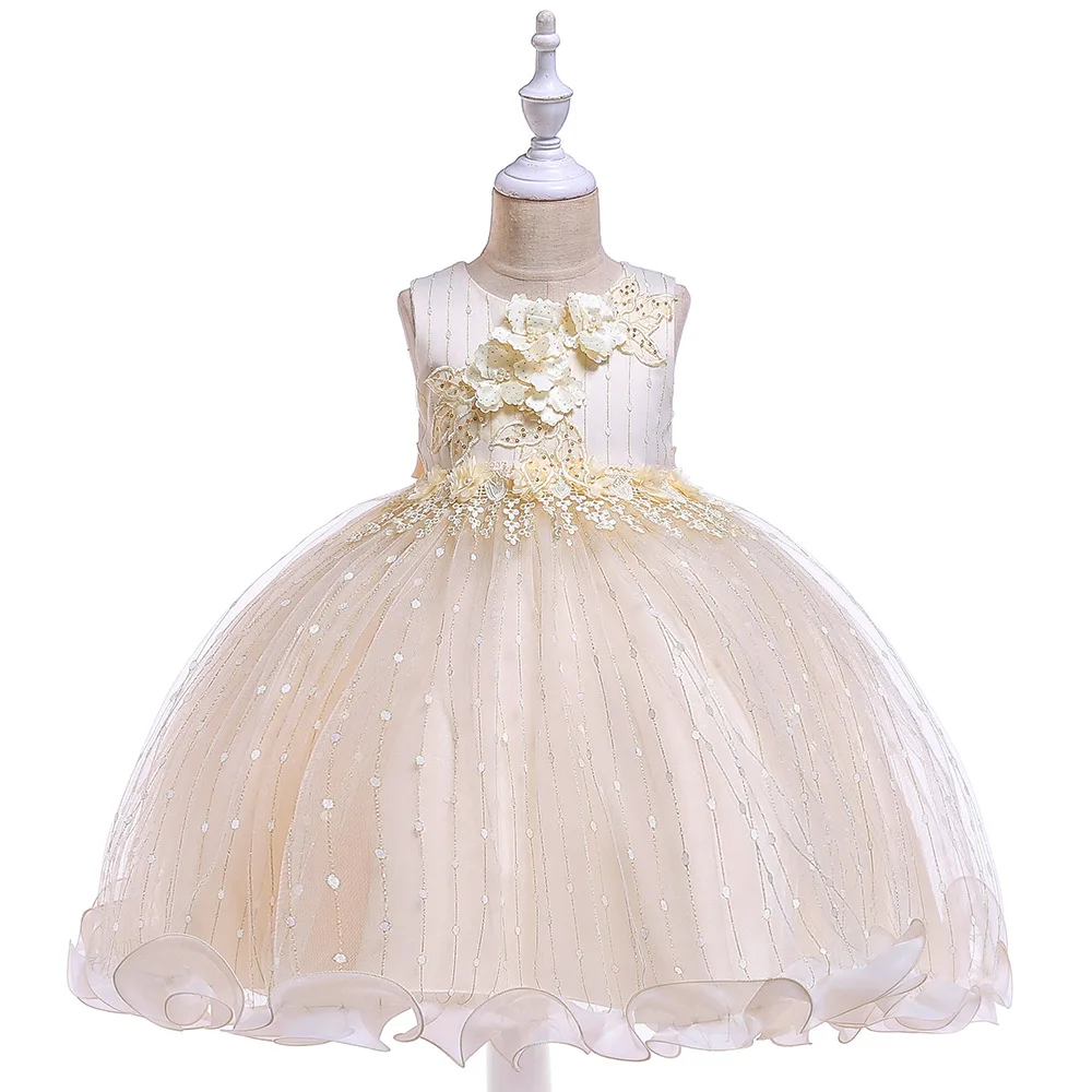 

Summer 2019 Princess Dress for Girls Party Wedding Girls Dress Floral Appliques Kids Dresses for Girls Elegant Floral Custome