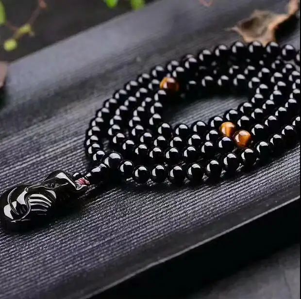 ZCD 1213+++Genuine Obsidian 108 beads bracelet and a fox | Украшения и аксессуары