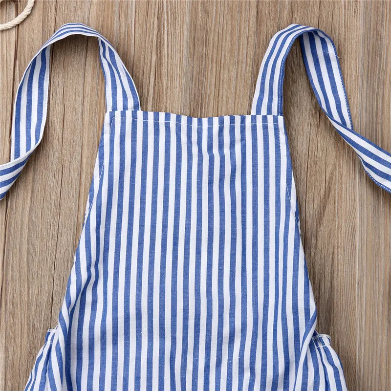 Детская одежда на шнуровке для девочек Летний комбинезон в полоску с открытой