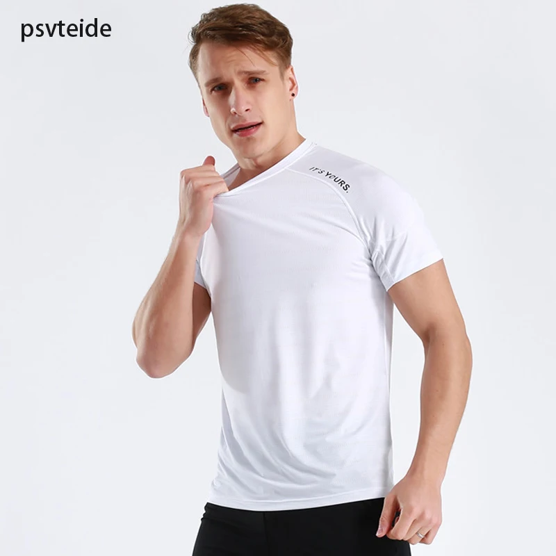 Psvteide футболка для бега, тяжелая атлетика, анти-пот, черная гимнастическая майка с коротким рукавом, футболка Crossfit, обтягивающая мужская кофта